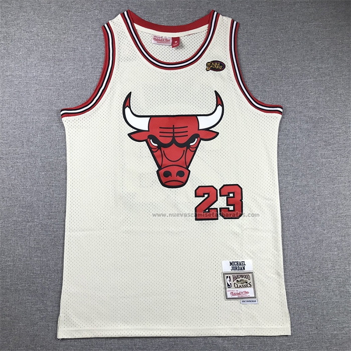 Camiseta Chicago Bulls Michael Jordan NO 23 Mitchell & Ness Chainstitch Crema